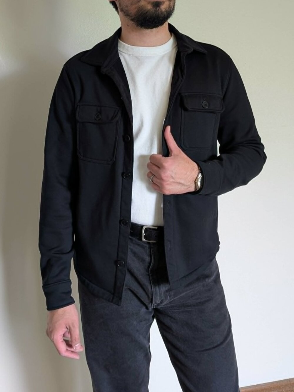 Banana Republic | Black Cotton Terry Shirt Jacket